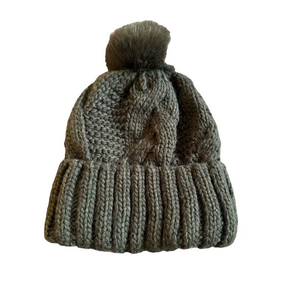 Green H&M Knit Beanie with Puff Pom Pom - Picture 1 of 4